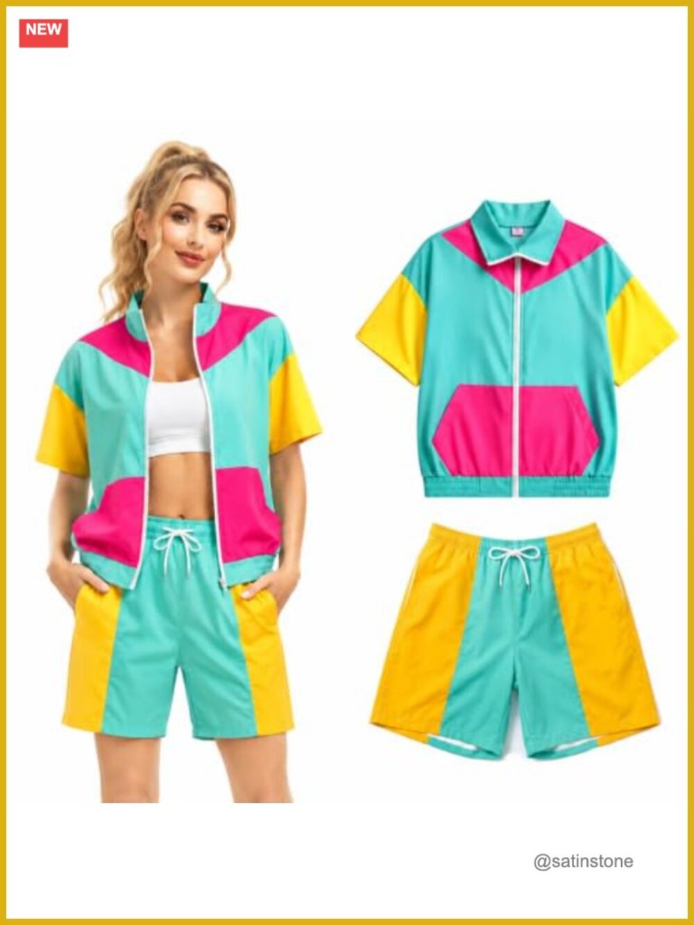 Women's 80s 90s Tracksuit Costume Set Neon Retro Party Outfit